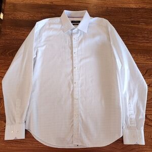 Bugatchi Button Up Shirt~Men~Shaped Fit~Check Gray/White~Flip Cuff~Preppy~Medium
